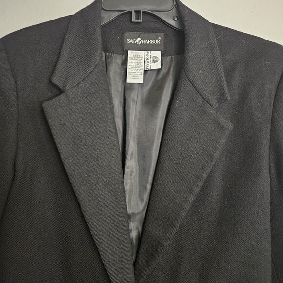 Sag Harbor Women's Black One Button Lined 100% Wool Blazer Jacket Size 14 - Picture 2 of 8